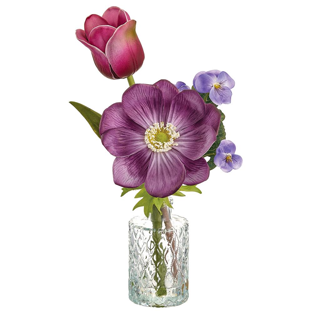 11" Anemone + Tulip In Glass