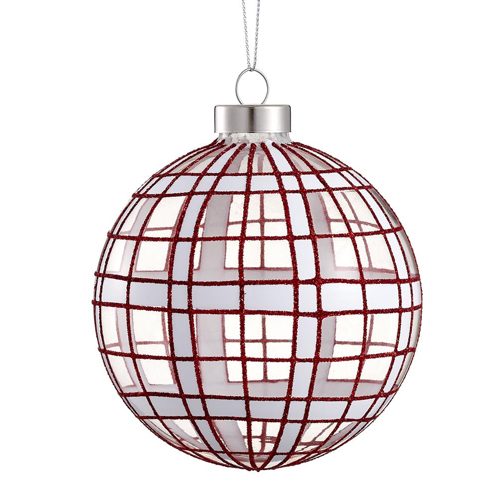 4"  Glitter Stripe Glass  Ball Ornament