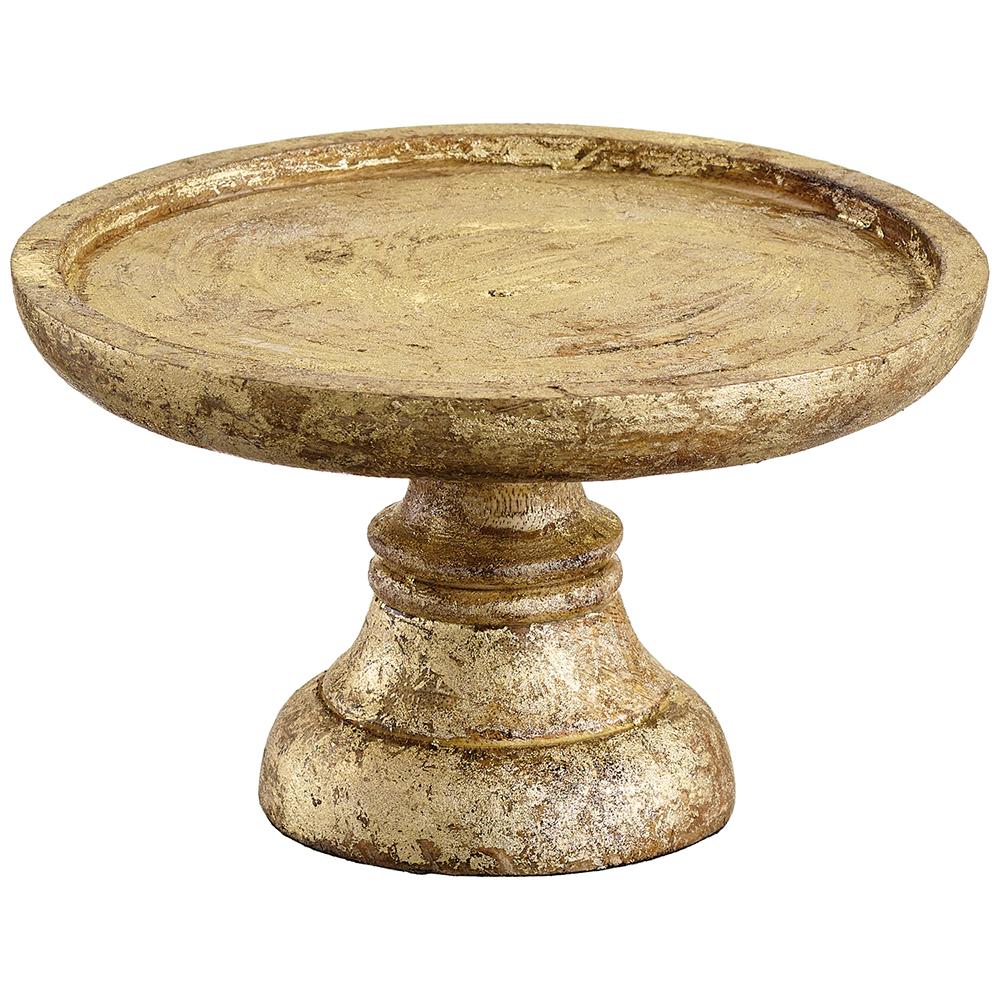 5" HX8" D  Wood Cake Stand - Gold + Brown