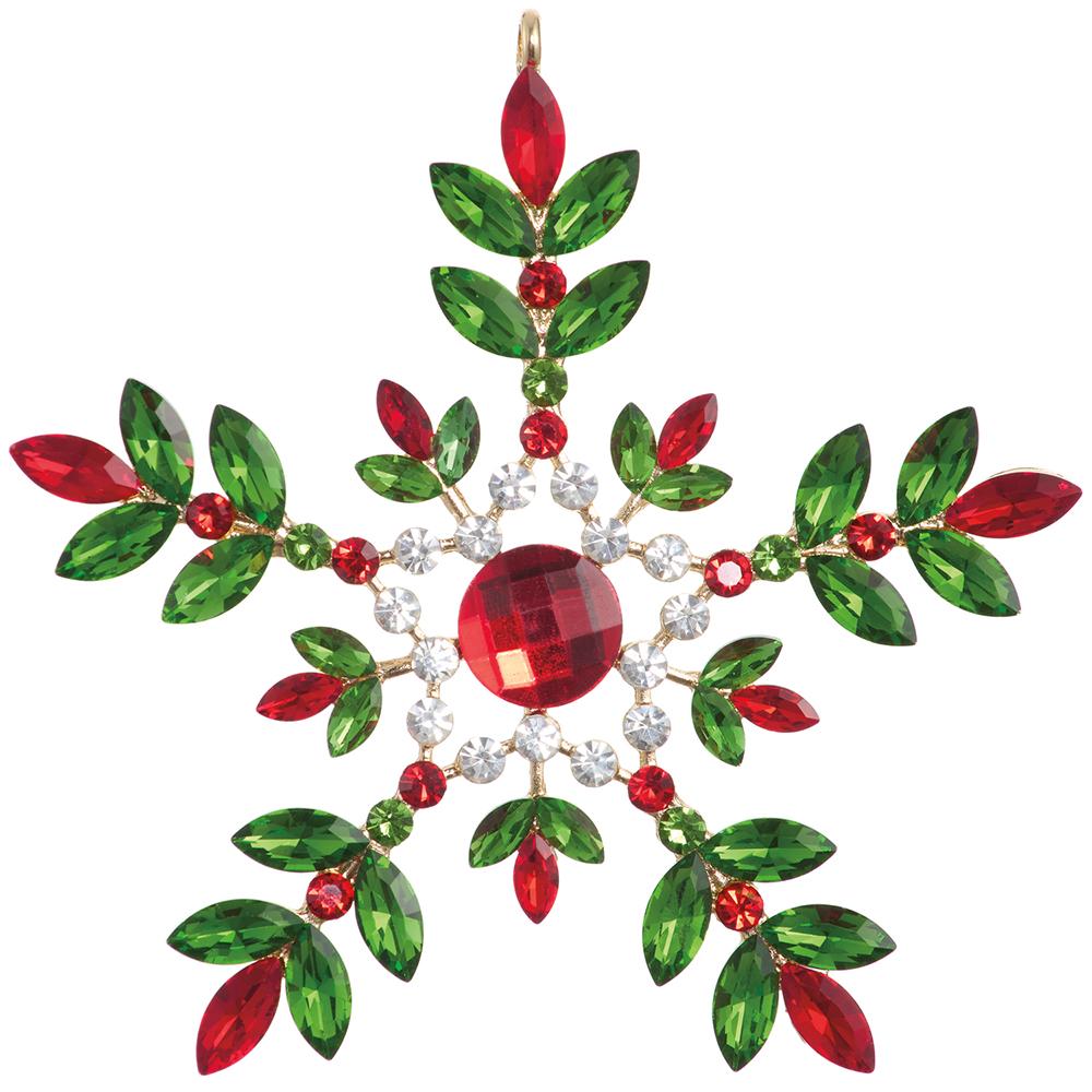 4.5"Rhinest Snowflake Ornament - Red Green