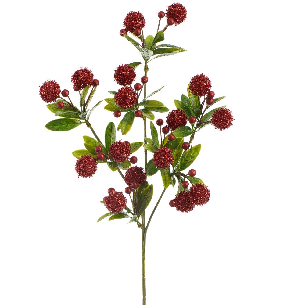 27"Tinsel Ball Spray - Red