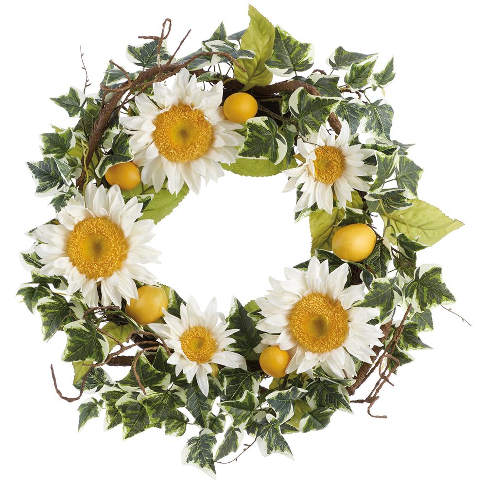 24" Sunflower/Ivy Wreath White and Green