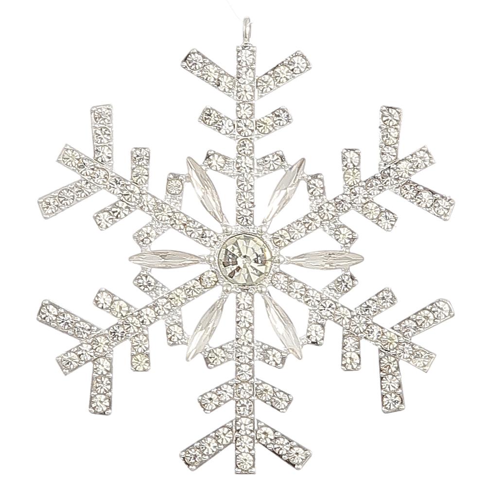 3.5"Rhinest.Snowflake Ornament - Clear Silver