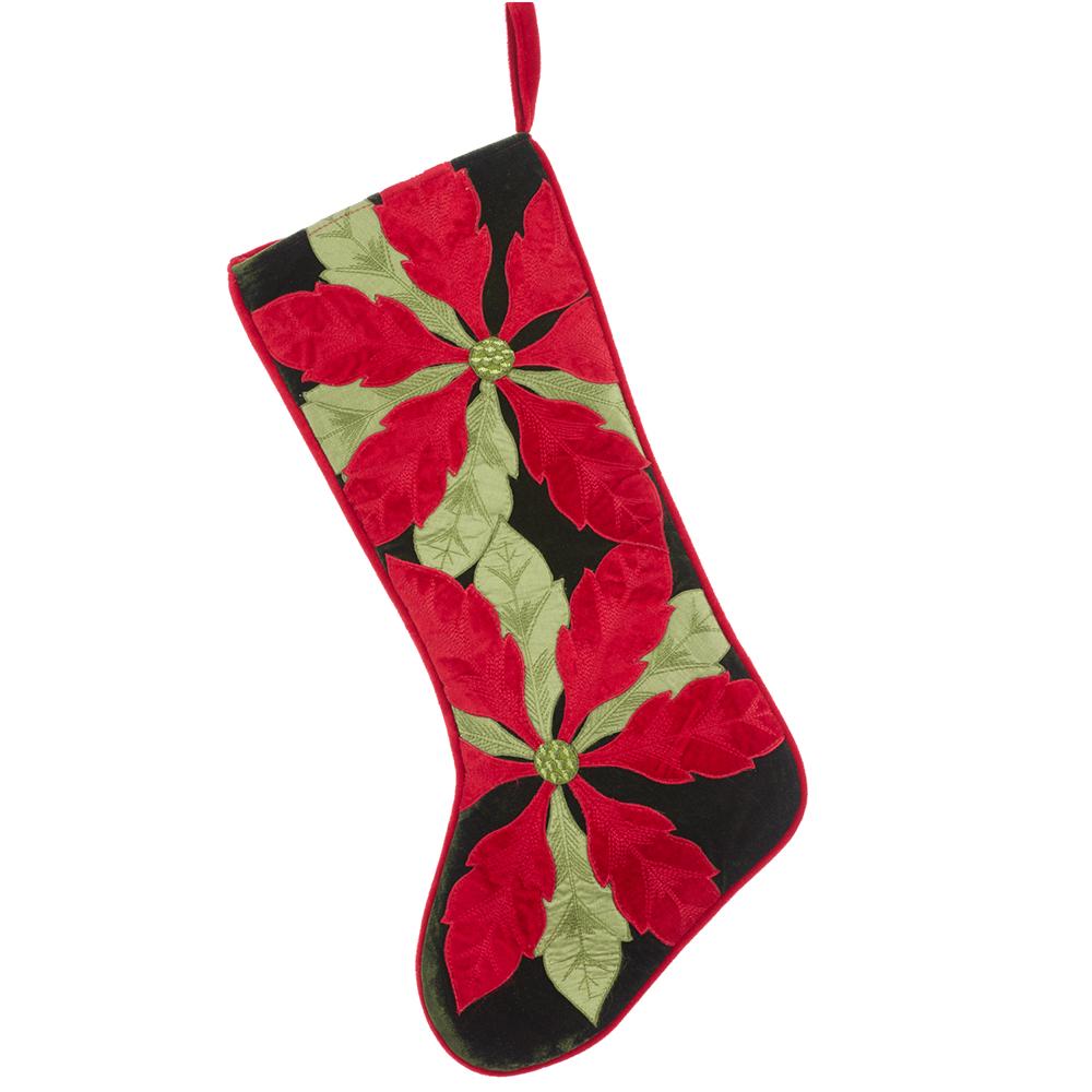 25"Poinsettia Velvet Stocking - Red Green
