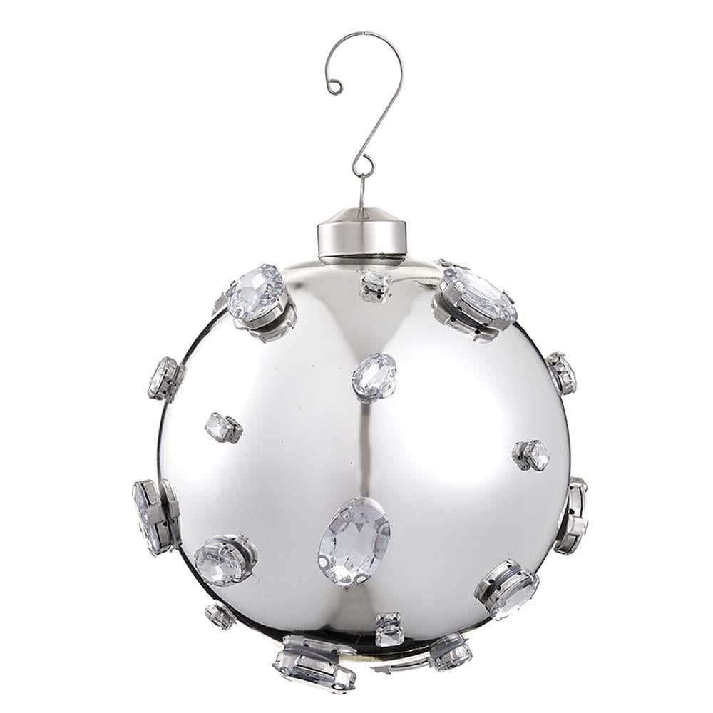 4.75"Rhinestone Gla. Ball Orna - Silver