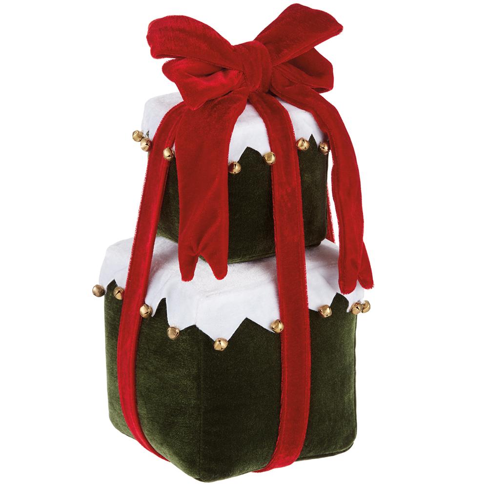 11" Velvet Gift Box Stack - Green + White
