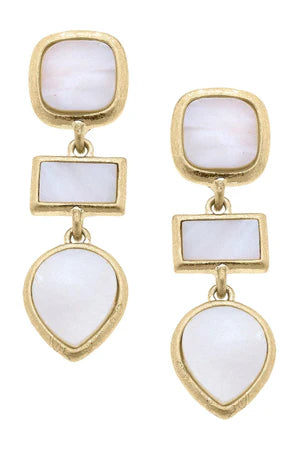 Charlotte Mother of Pearl Linked Earrings in Worn Gold