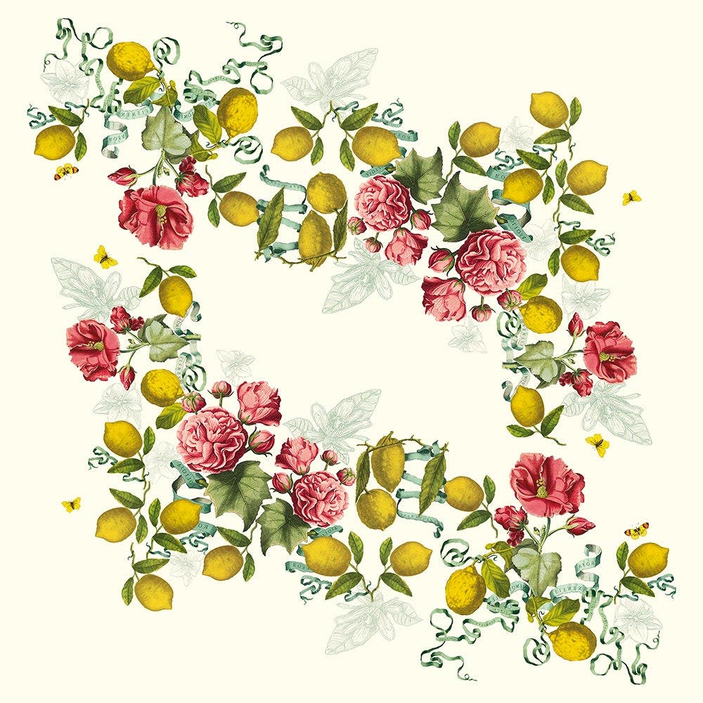 Citrons De Menton Romance Tablecloth 61"x61", 155cm x 155cm, 50% Cotton 50% Linen, Printed, pre-washed