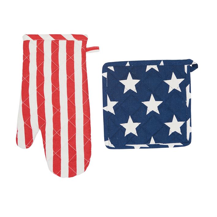 Stars and Stripes Pot Holder & Oven Mitt Set