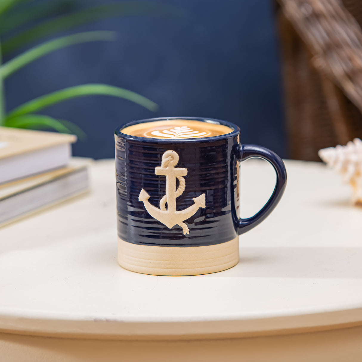 Blue Coastal Coffee Cup Sculpted Anchor, 21oz, Gif