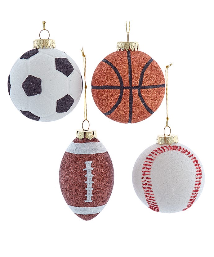 80MM Shatterproof Sports Ball Ornaments - 4 Assorted
