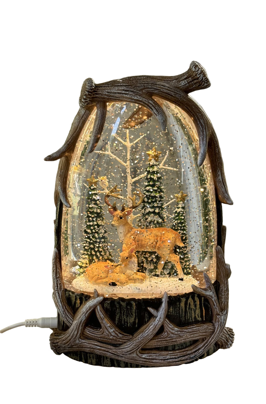 #12 -8.75"H LIGHTED SWIRL ANTLER CASING; DEER FAMILY IN FOREST
