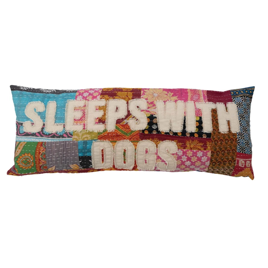 36"L x 14"W Recycled Cotton "Sleeps with Dogs" Pillow