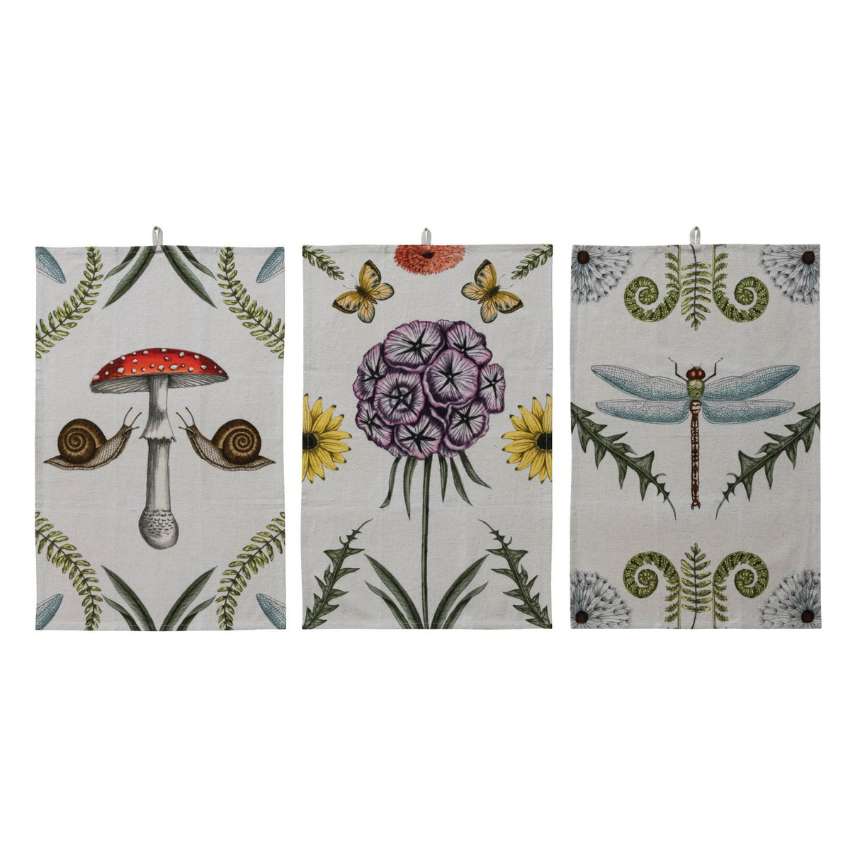 Cotton & Linen Tea Towel with Animals & Botanicals, 3 Styles ©