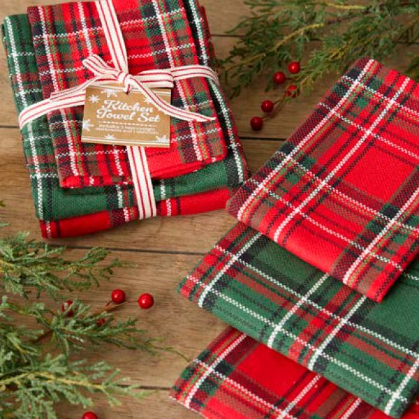 Boughs Of Holly Plaid Heavyweight Kitchen Set Of 3