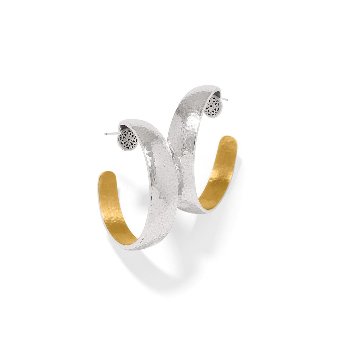 Ferrara Entrata Moon Large Hoop Earrings - Silver Exterior/Gold Interior
