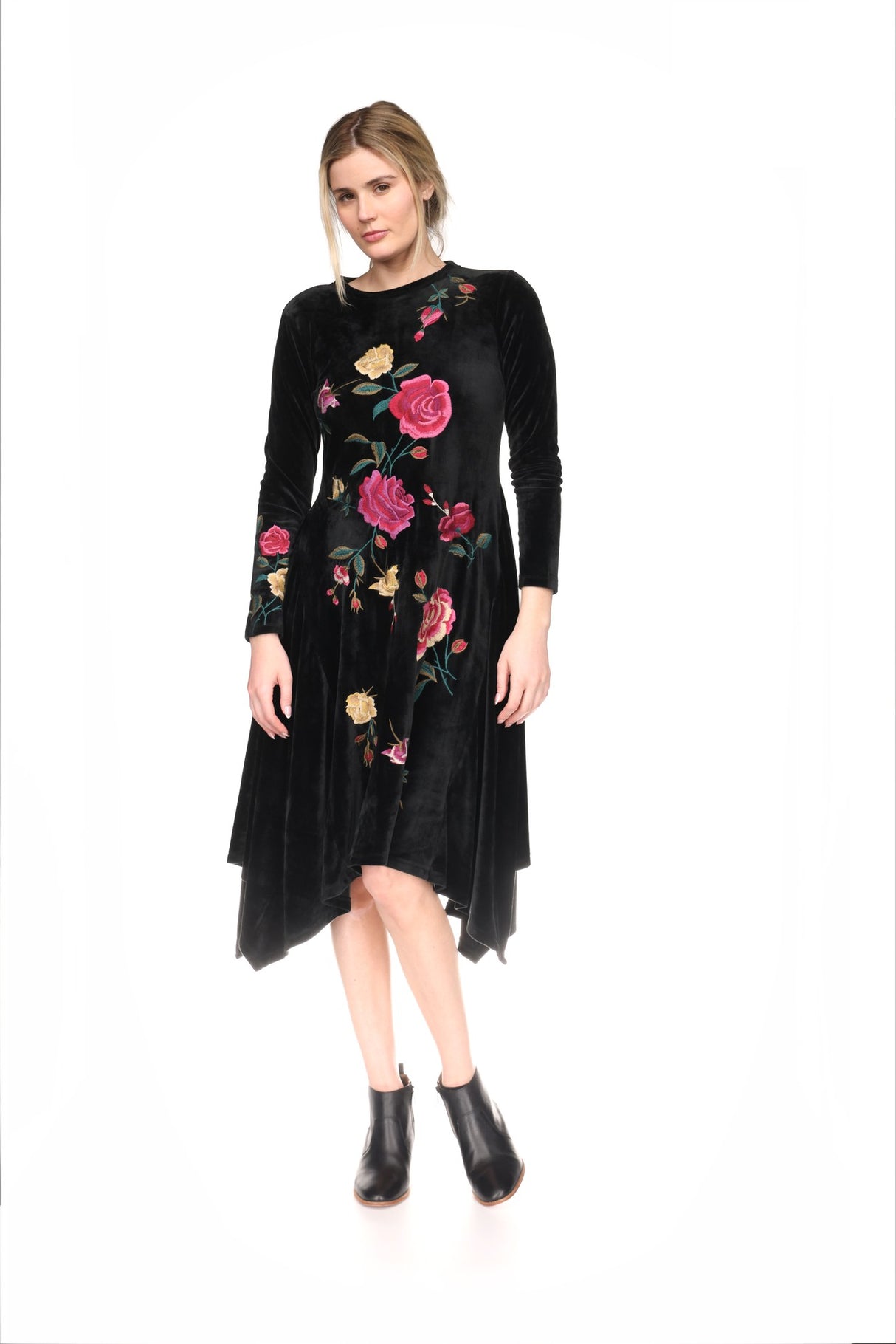 HANDKERCHIEF HEM VELOUR DRESS - ROSILIA