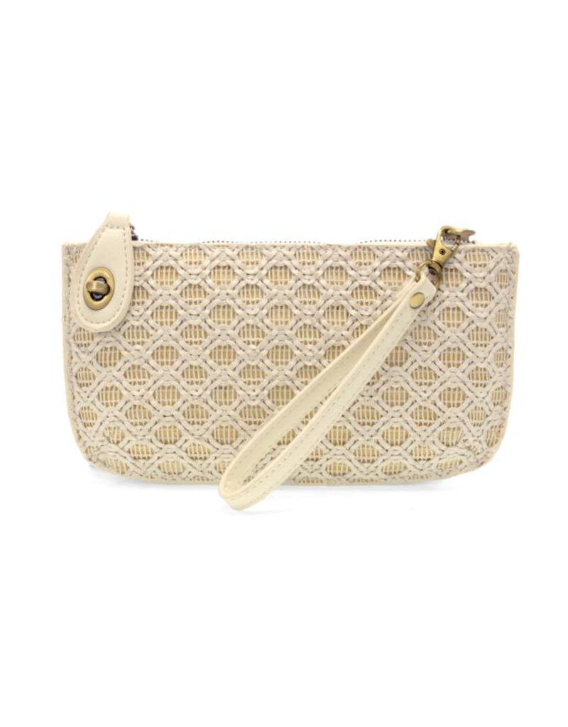 White Lattice Woven Mini Crossbody Wristlet Clutch