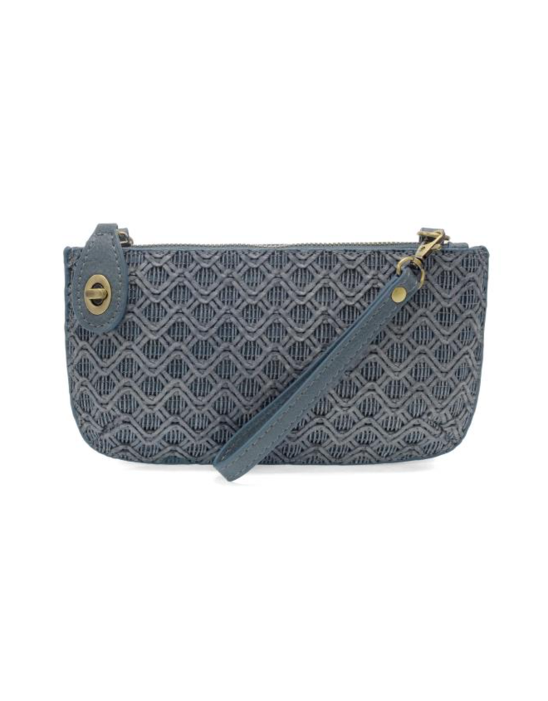 Denim Lattice Woven Mini Crossbody Wristlet Clutch
