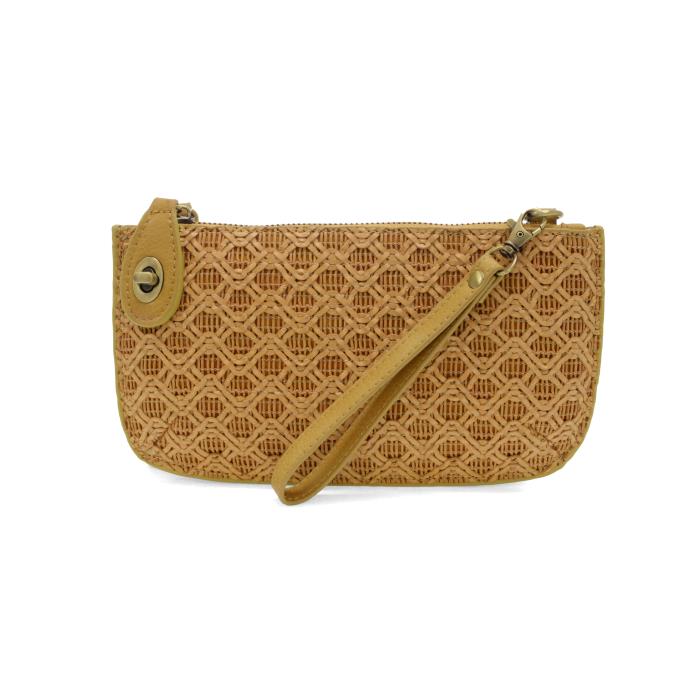 Camel Lattice Woven Mini Crossbody Wristlet Clutch