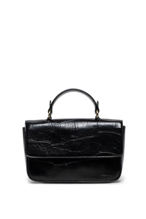 Black Wilma Faux Croc Mini Flap Top Handle Crossbody