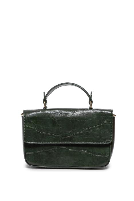 Bottle Green Wilma Faux Croc Mini Flap Top Handle