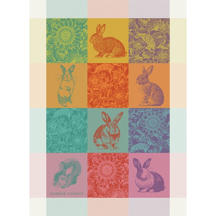 Les Lapins Printemps Kitchen Towel 22"x31", 56cm x 78cm, 100% Cotton, Jacquard