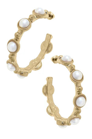 Pearl Outline Hoop Earrings in Worn Gold