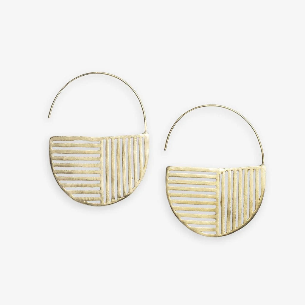 Maggie Opposite Lines Hoop Earrings - brass