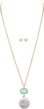 Gold with Stone and Pearl Earrings Necklace Set