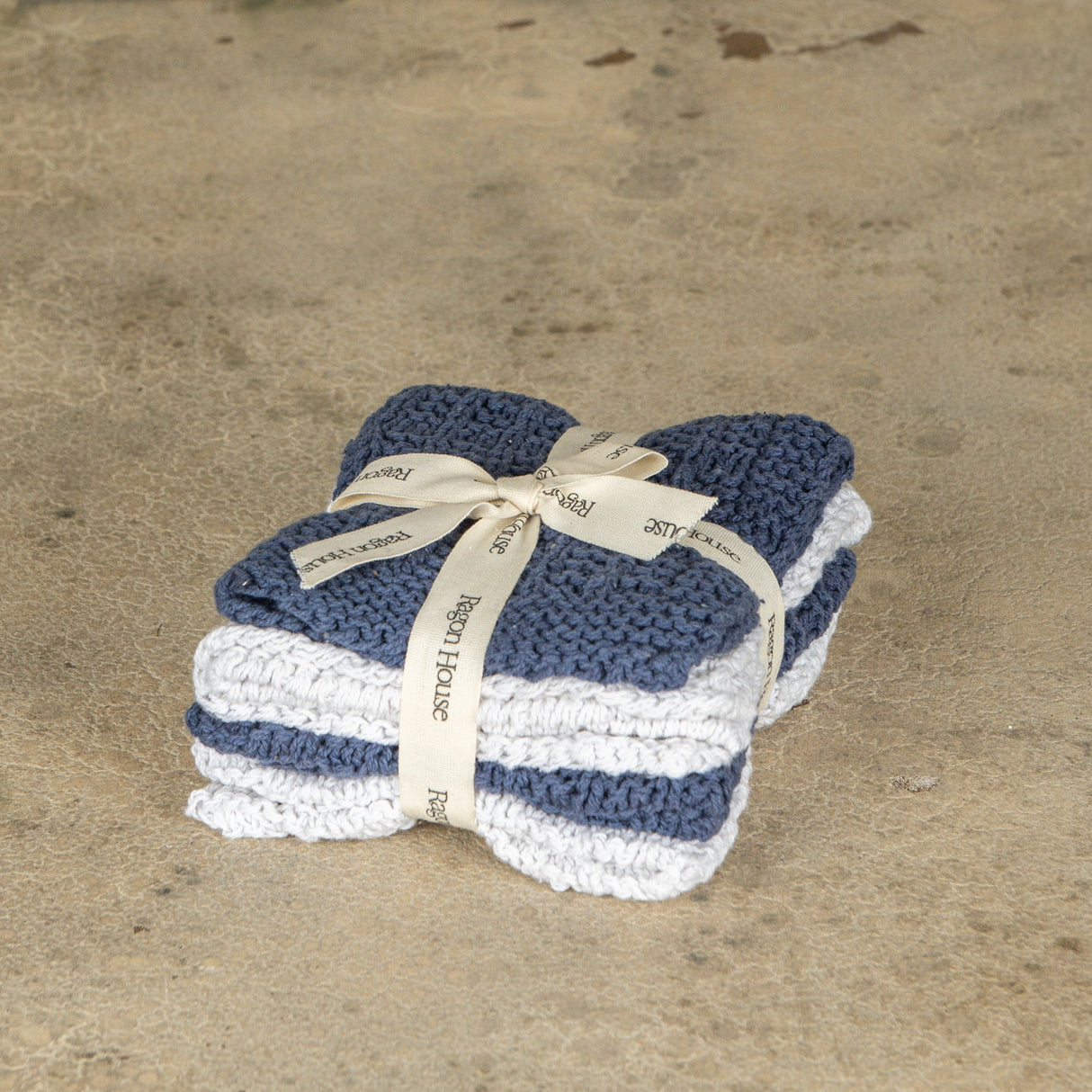Set of 4 Denim & White Knit Washcloths