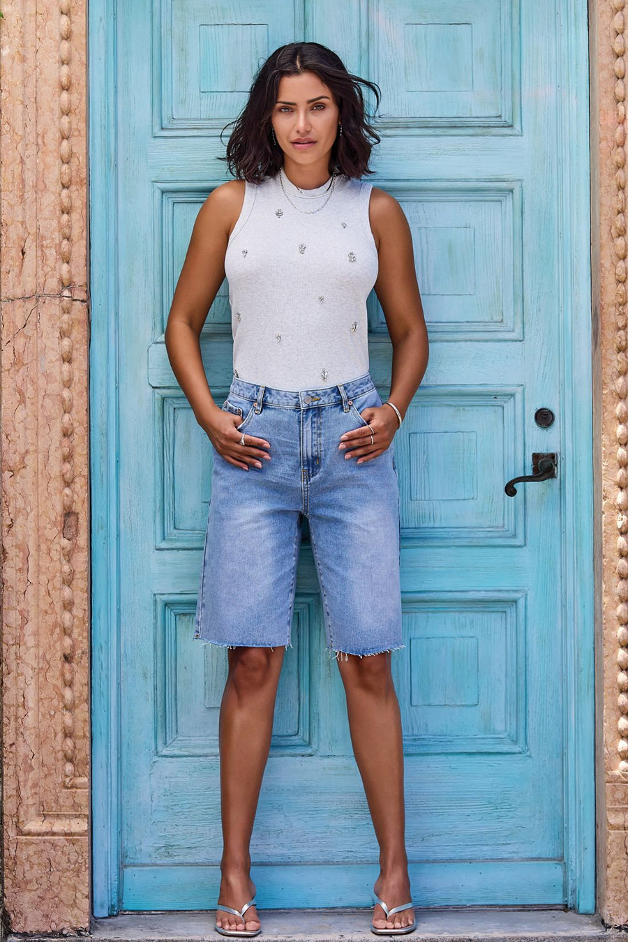 Racer Back Embellished Tank Top
