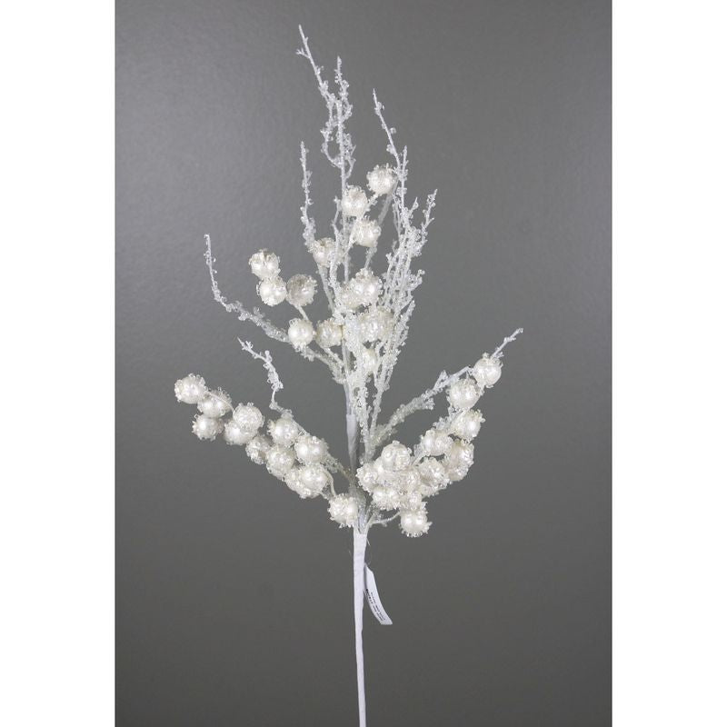 Iced Berry Twig Spray - White