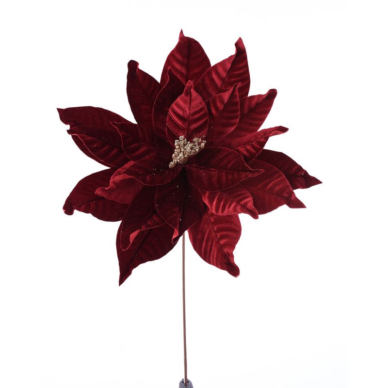 Giant Velvet Poinsettia Stem - Burgundy