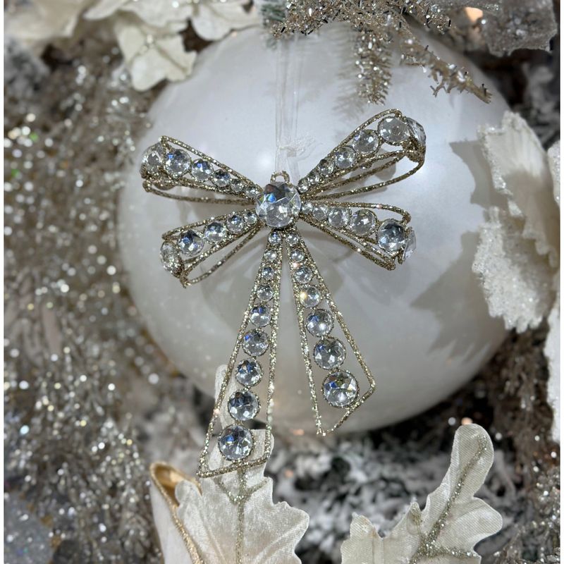 Jewel Bow Ornament - Platinum