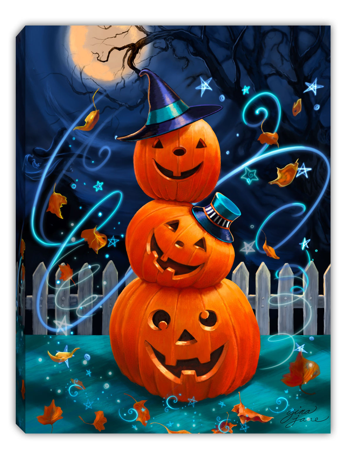 Mini Lighted Easel Back 8x6 Pumpkin Stacks