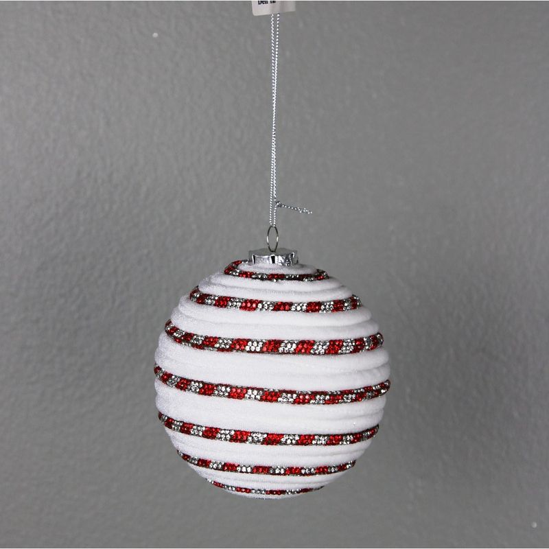 Jewel Stripe Ball Ornamenta - White Red