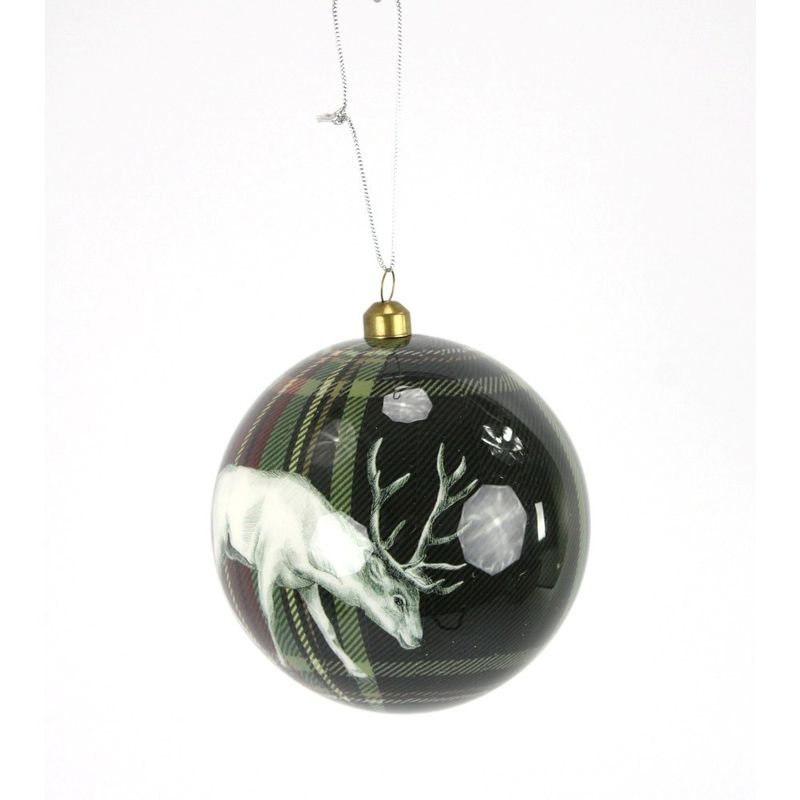 Deer Tartan Ball Ornament - Green Multi