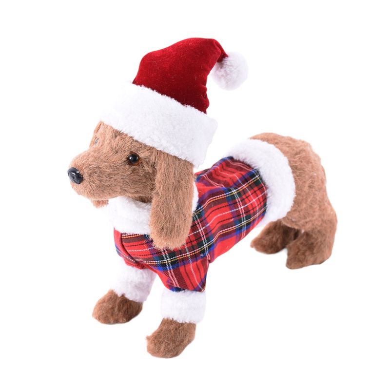 Dog W/Santa Hat - Brown Red