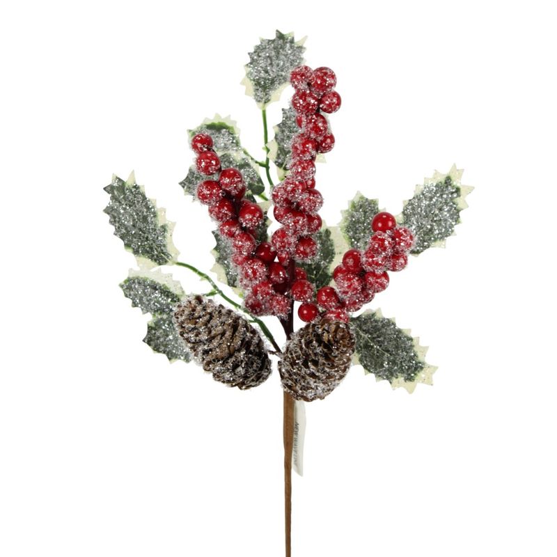 Frosted Holly Berry Cone Pick - Red-Green