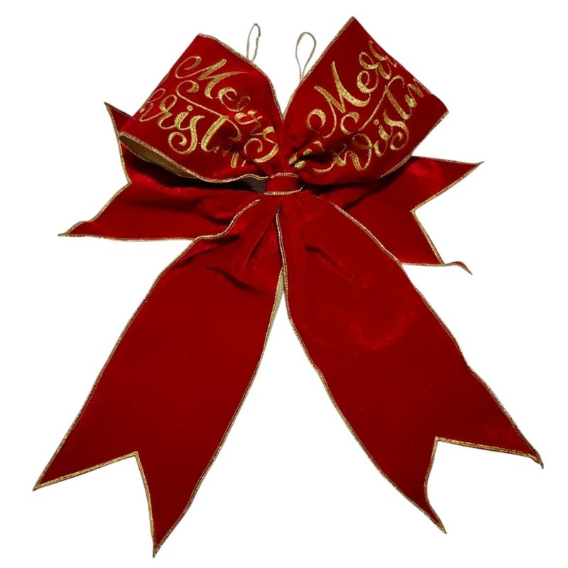 Merry Christmas Velvet Bow - Red Gold