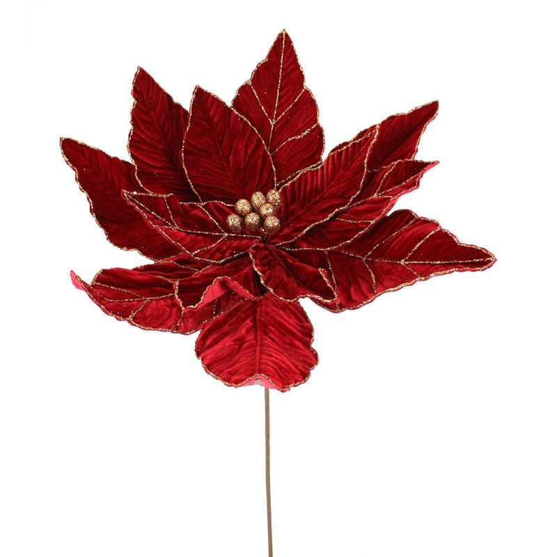 Velvet Poinsettia Stem - Red
