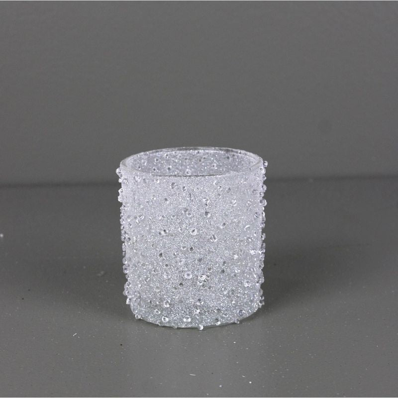Glass Iced Candle Holder - Clear