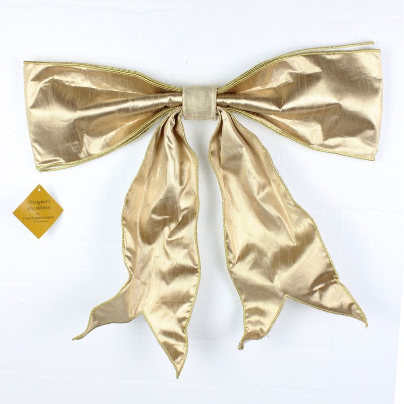 Dupion Xmas Bow W/Clip - White Gold