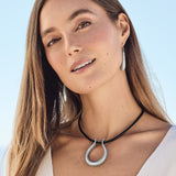 Pretty Tough Arch Leather Necklace - Silver-Black