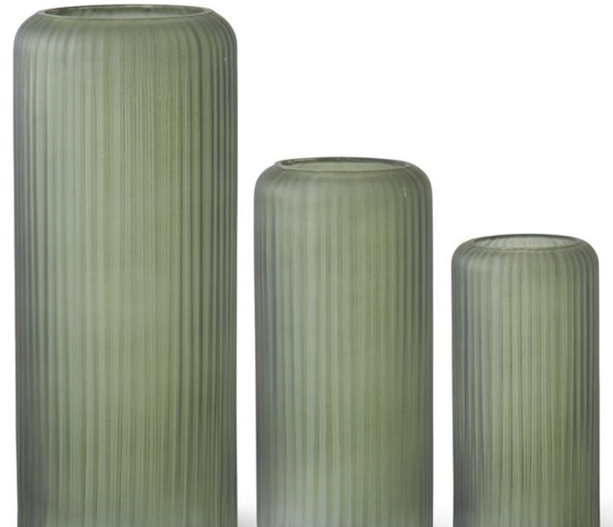 13.78" Frosted Green Ribbed Glass Vase