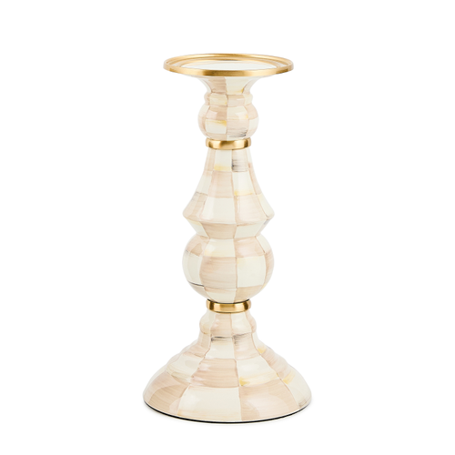 Mocha Check Large Pillar Candlestick