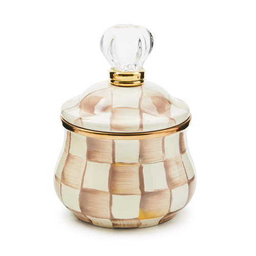 MacKenzie-Childs Mocha Check Sugar Bowl
