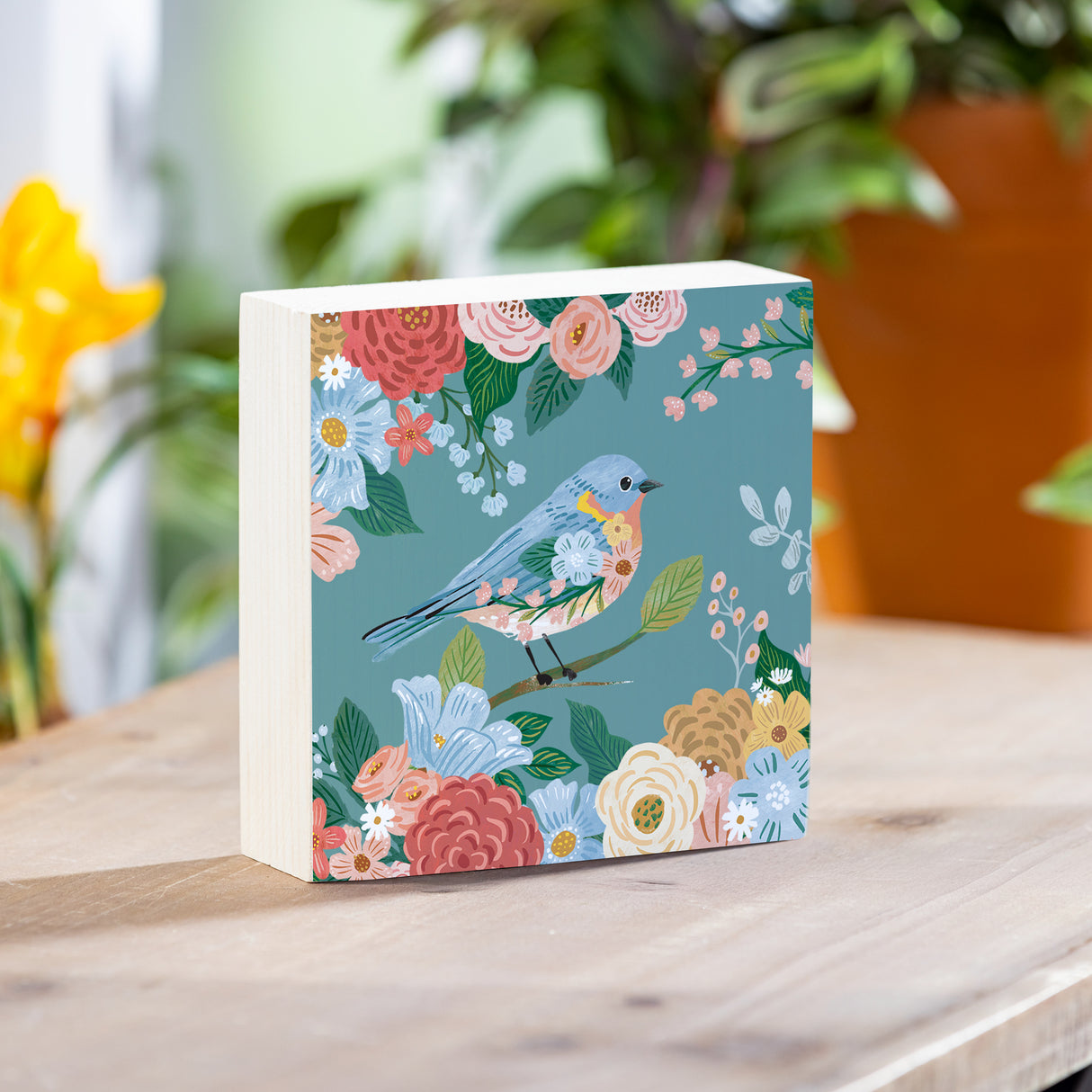 What She Shed Table Decor Wood Plock Blue Bird, 6"
