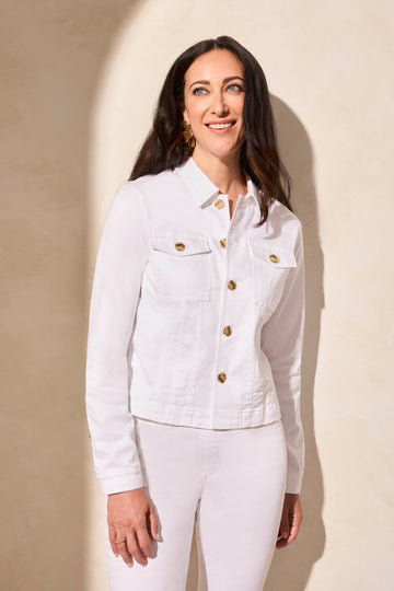 Long Sleeve Horn Button Jacket - White